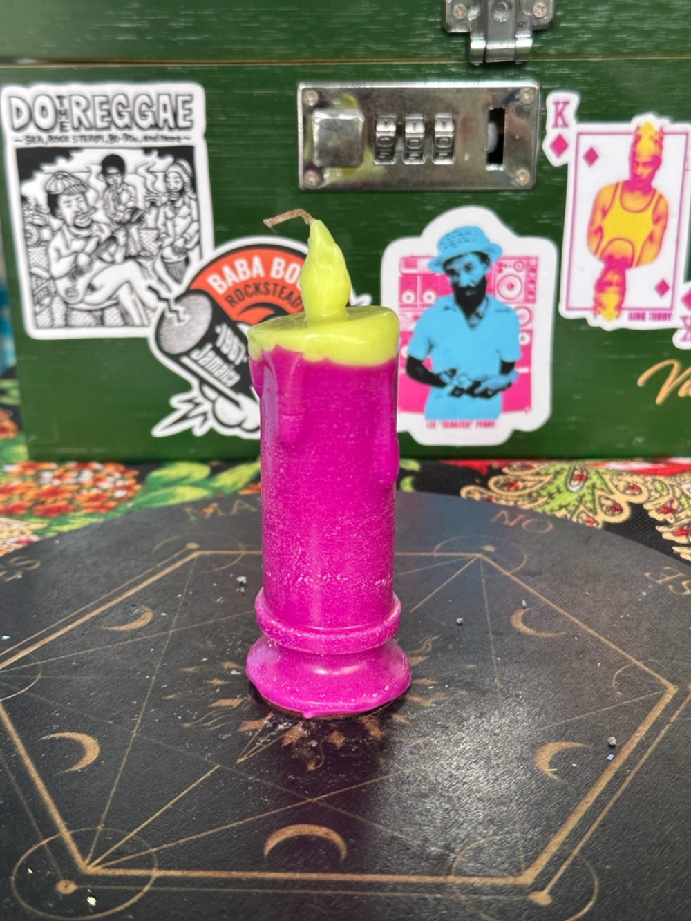 Neon Drip Flame Pillar Candle – Pink & Yellow Witch Candle – Handmade Gothic